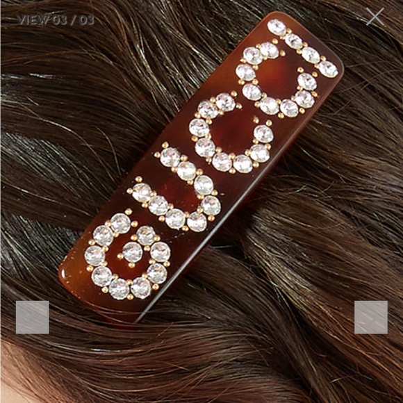NIB FULL INCLUSION GUCCI CRYSTAL HAIR CLIP BARRETTE TORTOISE RESIN ITALY - Picture 1 of 9